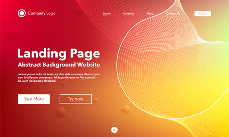 Gradient abstract wave background. Landing page. Template for websites or apps. modern design. Digital frequency track equalizer. Yellow shiny wave line. Curved wavy line smooth stripe. vector style.のイラスト素材