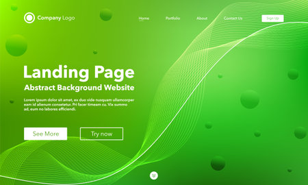 Gradient abstract wave background. Landing page. Template for websites or apps. modern design. Digital frequency track equalizer. Green shiny wave line. Curved wavy line smooth stripe. vector style.のイラスト素材