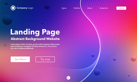 Gradient abstract wave background. Landing page. Template for websites or apps. modern design. Digital frequency track equalizer. Blue and pink shiny wave line. Curved wavy line smooth stripe. vector style.のイラスト素材