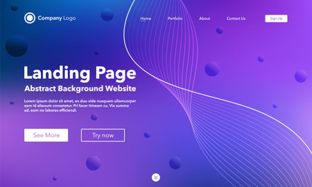 Gradient abstract wave background. Landing page. Template for websites with bubble. modern design. digital track equalizer. Purple shiny wave line. Curved wavy line smooth stripe. vector style.のイラスト素材