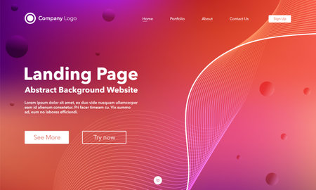 Gradient abstract wave background. Landing page. Template for websites or apps. modern design. Digital frequency track equalizer. Pink and red shiny wave line. Curved wavy line smooth stripe. vector style.のイラスト素材