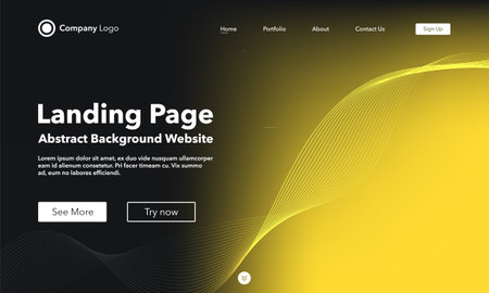 Gradient abstract wave background. Landing page. Template for websites or apps. modern design. Digital frequency track equalizer. Yellow shiny wave line. Curved wavy line smooth stripe. vector style.のイラスト素材