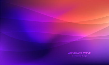 Abstract wave element for design. Purple. Digital frequency track equalizer. Stylized line art background. Colorful shiny wave with lines created using blend tool. Curved wavy line, smooth stripe. vector illustrationのイラスト素材