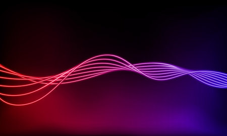 Abstract colorful neon wave gradient with line glowing on dark background. Futuristic creative shine backdrop. 3d rendering. Curved fantastic blend wavy lines geometric equalizer. vector illustrationのイラスト素材
