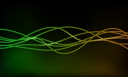 Abstract colorful neon wave gradient with line glowing on dark background. Futuristic creative shine backdrop. 3d rendering. Curved fantastic blend wavy lines geometric equalizer. vector illustrationのイラスト素材