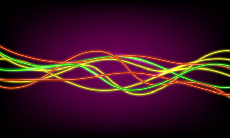 Abstract colorful neon wave gradient with line glowing on dark background. Futuristic creative shine backdrop. 3d rendering. Curved fantastic blend wavy lines geometric equalizer. vector illustrationのイラスト素材