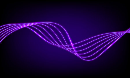 Abstract colorful neon wave gradient with line glowing on dark background. Futuristic creative shine backdrop. 3d rendering. Curved fantastic blend wavy lines geometric equalizer. vector illustrationのイラスト素材