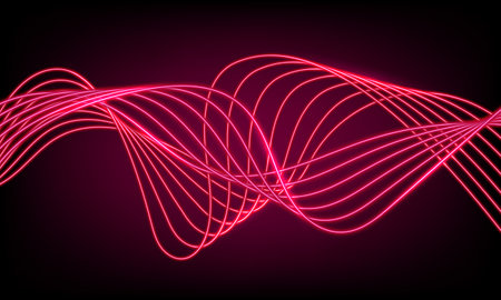 Abstract colorful neon wave gradient with line glowing on dark background. Futuristic creative shine backdrop. 3d rendering. Curved fantastic blend wavy lines geometric equalizer. vector illustrationのイラスト素材