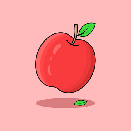 Ripe apple fruit icon flat illustration on light red background vector artのイラスト素材