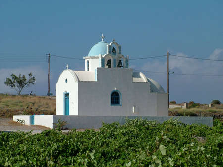 Orthodox church on the Island of Santorin in Greeceの写真素材