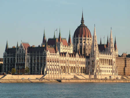 Budapest Parliament along the river Danubeの写真素材