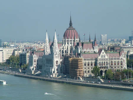 Budapest Parliament along the river Danubeの写真素材