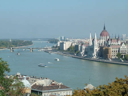 Budapest Parliament along the river Danubeの写真素材