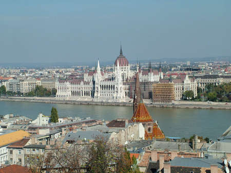 Budapest Parliament along the river Danubeの写真素材