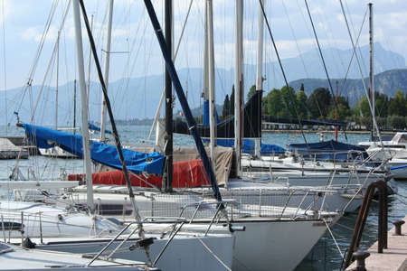 Sailing Boats along Lake Garda Italyの写真素材