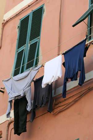Laundry hanging outside in an Italian Village の写真素材