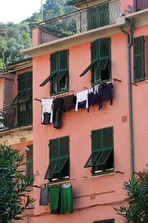 Laundry hanging outside in an Italian Village の写真素材