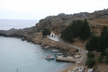 Beach in Lindos on the Island of Rhodes in Greeceの写真素材