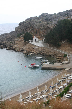 Beach in Lindos on the Island of Rhodes in Greeceの写真素材