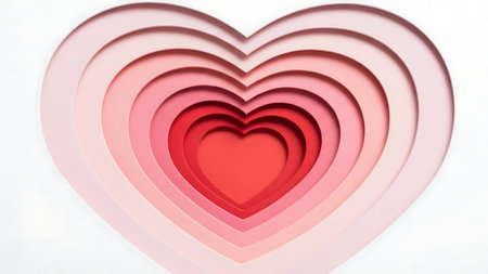 Pink showing concentric heart shapes in graduated pink and red tones on a white background. resolution use. Clear details and vibrant colors enhance visual appeal. resolution use.の素材