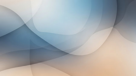 An abstract background featuring soft, overlapping curved shapes with smooth edges. The color palette consists of gentle gradients transitioning from pale blue to a warm beige or cream tone. The shapes appear translucent, creating a sense of depth and layering. The overall aesthetic is minimalist, clean, and serene, with a subtle and calming visual effect.の素材