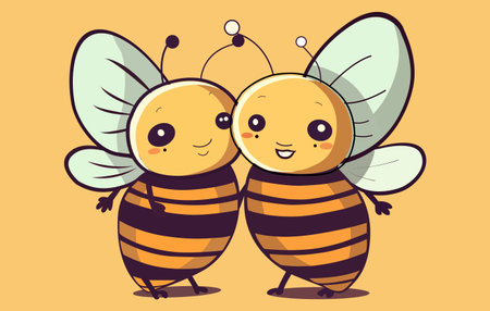 Cute cartoon bee couple. Vector illustration of a bee couple.のイラスト素材