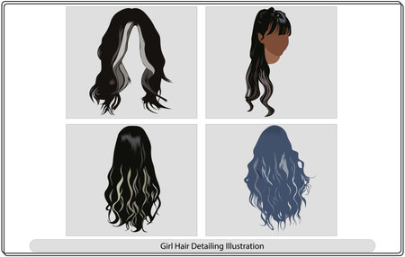 Illustration of a set of female hairstyles. Vector illustration.のイラスト素材