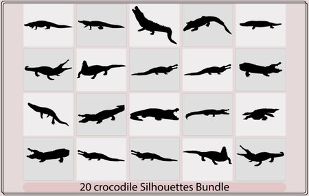 Set of silhouettes of crocodiles. Vector illustration for your designのイラスト素材