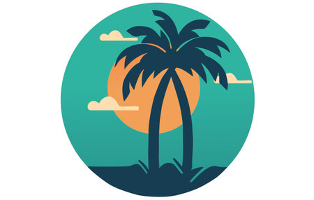 Palm trees on the beach. Vector illustration in flat style.のイラスト素材
