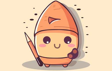 Illustration of a cute kawaii sushi roll holding a paintbrushのイラスト素材
