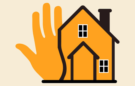 House with a hand in a gesture of protection. Vector illustration.のイラスト素材