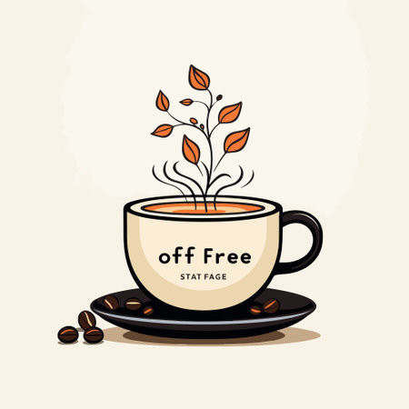 Coffee cup with coffee beans and leaves. Vector illustration.のイラスト素材