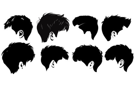 Set of silhouettes of men's heads on a white background.のイラスト素材