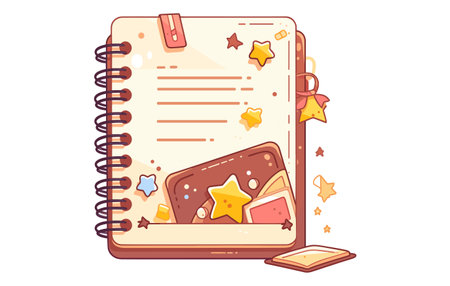 Notebook with stars and biscuits. Vector illustration in cartoon style.のイラスト素材