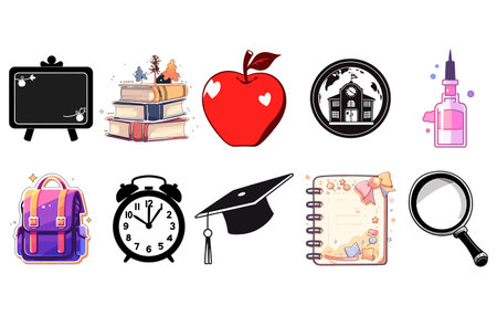 School and education icon set. Vector illustration of school and education items.のイラスト素材