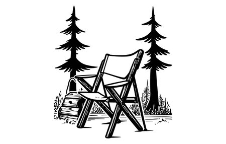 Illustration of a deck chair in the forest on a white backgroundのイラスト素材