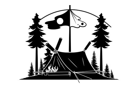 Camping and tourism icon in black and white vector illustration graphic designのイラスト素材