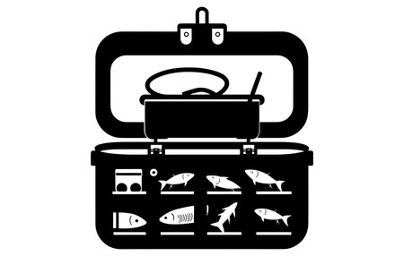 Black and white vector illustration of a cooking set in a case.のイラスト素材