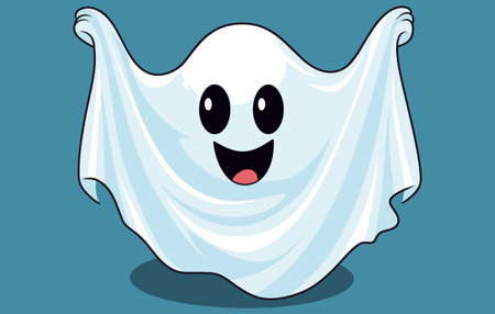Flat Vecttor of a classic white sheet ghost, Halloween elements Sheet Ghost, Spooky Ghost in white sheet and witch hat vector illustration setのイラスト素材