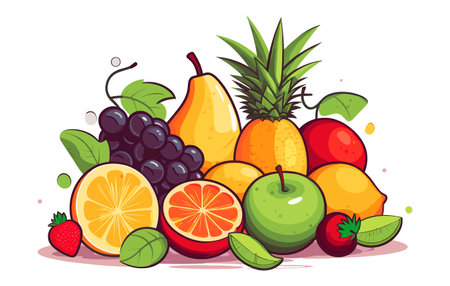 Fruits and berries. Vector cartoon illustration isolated on white background.のイラスト素材