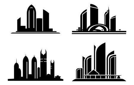 Abu Dhabi city line art Vector Silhouette with all famous buildings. Cityscape.のイラスト素材