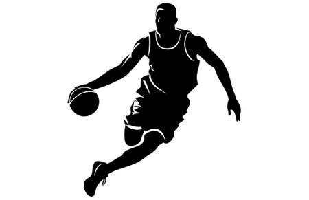 Vector set of Basketball players silhouettes, Man basketball player silhouette vectorのイラスト素材