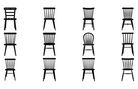 Wooden chairs silhouette, Chair silhouettes, Wooden modern chairs silhouette, Wooden chairs vector setのイラスト素材