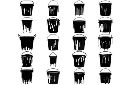 Paint Melting Bucket silhouette, Paint Bucket Icon Flat Graphic Designのイラスト素材