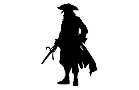 Pirate Poses Vector Silhouette, Pirate in action with sword, pirate silhouettes,のイラスト素材