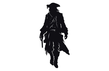 Pirate Poses Vector Silhouette, Pirate in action with sword, pirate silhouettes,のイラスト素材