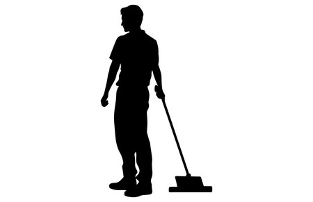 male House keeper silhouette, Man cleaning the floor,のイラスト素材