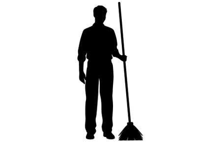 male House keeper silhouette, Man cleaning the floor,のイラスト素材