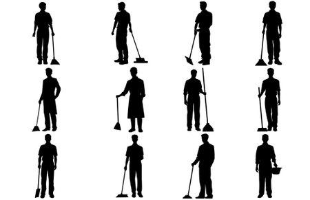 male House keeper silhouette, Man cleaning the floor,のイラスト素材