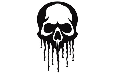 Skull silhouette melting in drops, skull that is melting black silhouette.のイラスト素材